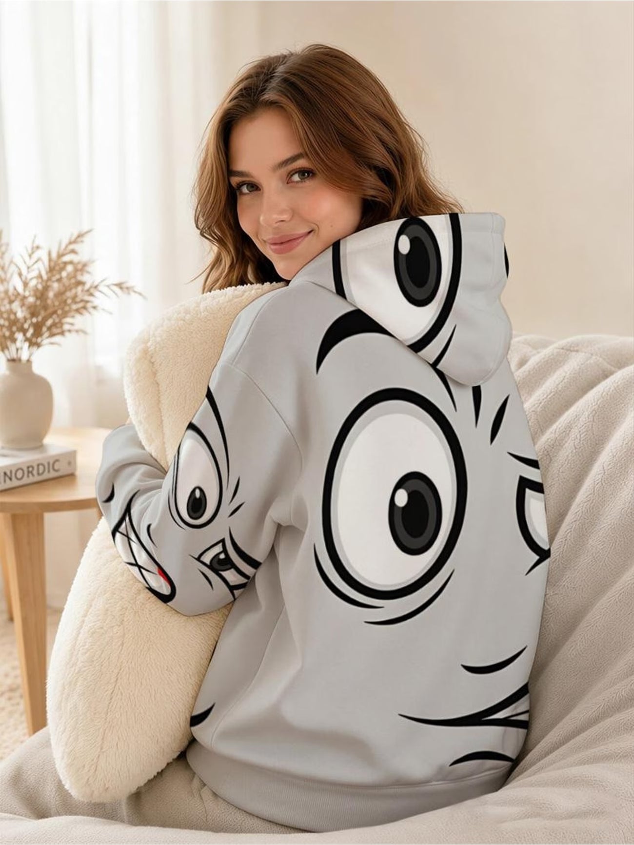 Women's Double-Hooded 3D Printed Fleece-Lined Sweatshirt – Thickened Warm Loose Fit