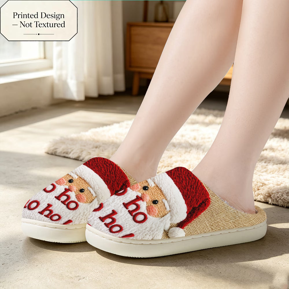 Santa Claus Ho Ho Ho Slogan Soft Slippers