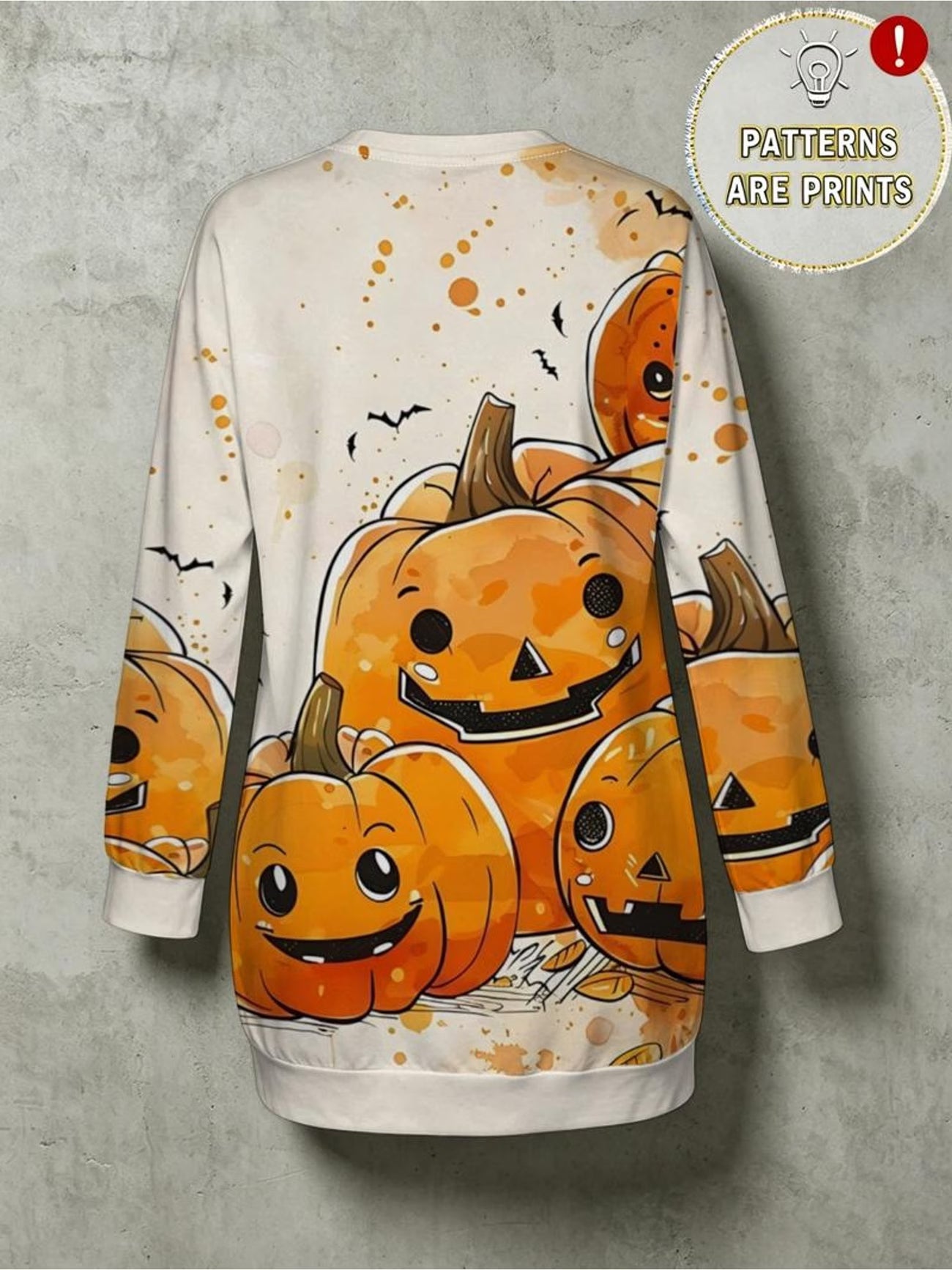 Halloween Pumpkin & Bat Print Loose Sweatshirt