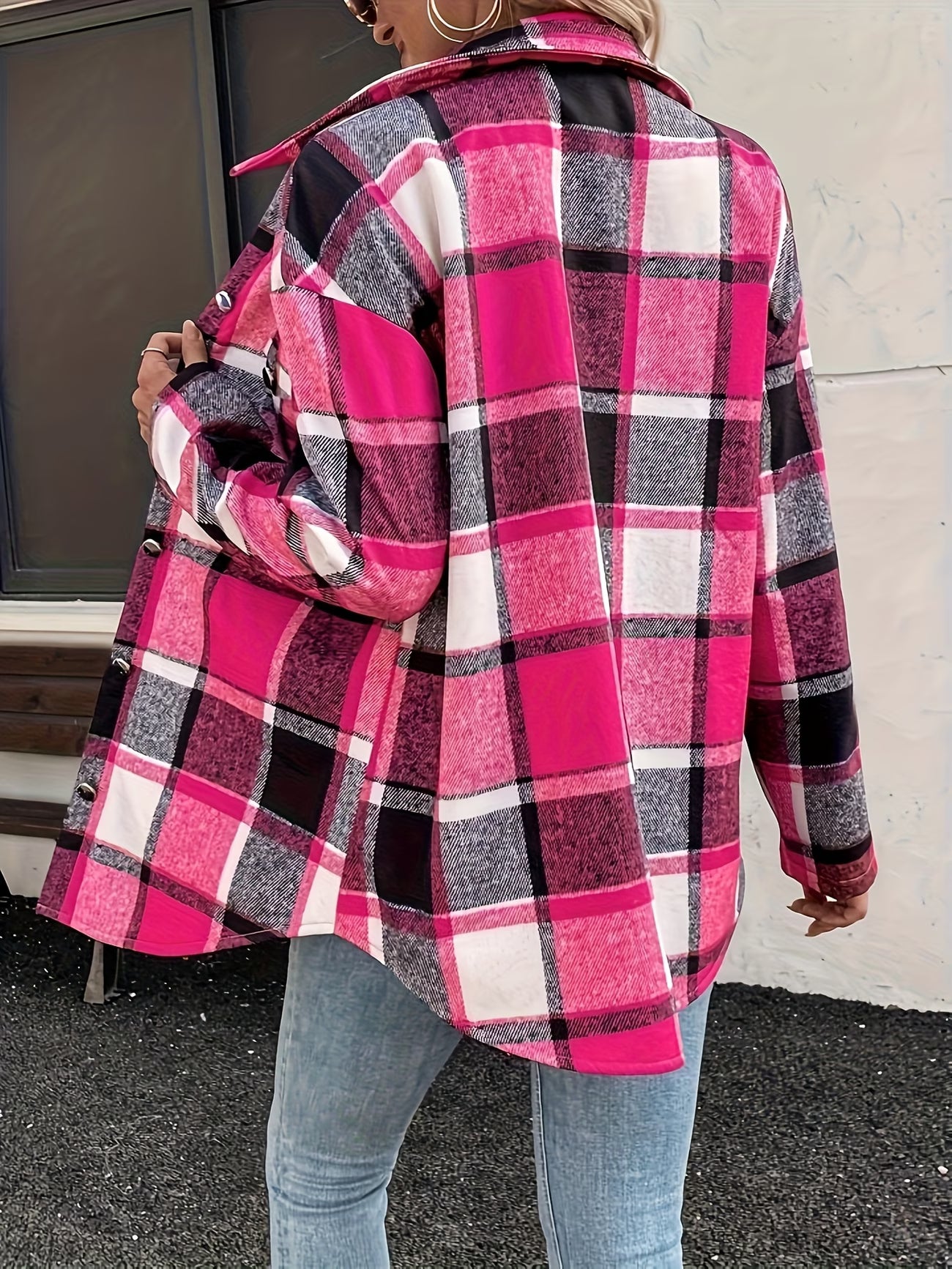 Women's Plaid Fleece-Lined Coat – Elegant Autumn/Winter Outerwear