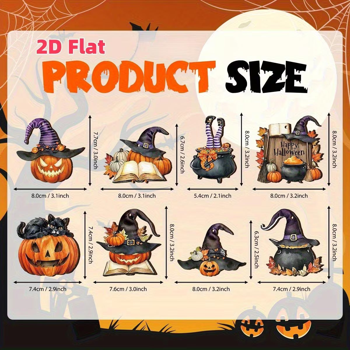 2D Flat Wooden Halloween Hanging Ornaments – Retro Rich Colours (Set of 8)