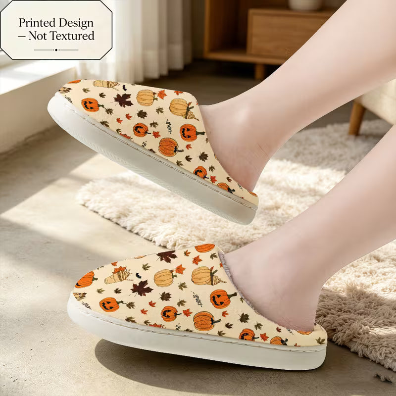 Cartoon Pumpkin Falling Leaves Coffee Cup Slippers