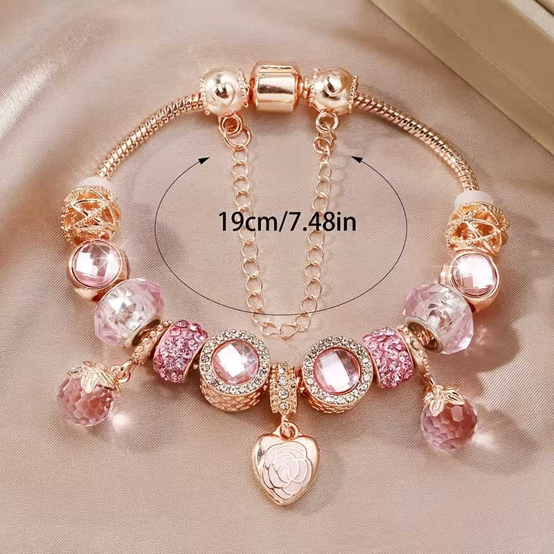 1pc 19 cm/7.48 inch Double-Layer Rose Petal Heart-Shaped Pendant Bracelet