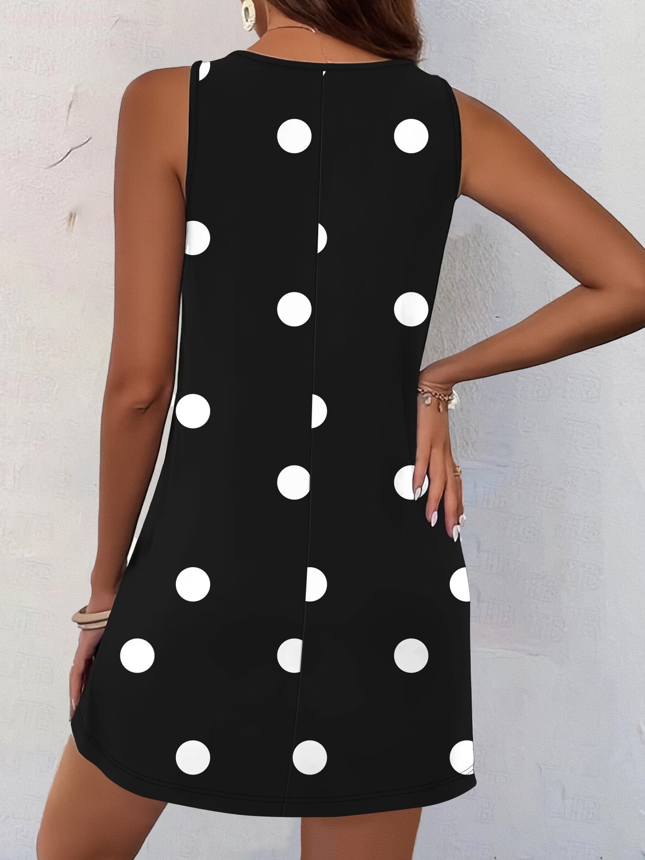 Women's V-Neck Polka Dot Tank Dress – Sleeveless Casual Style
