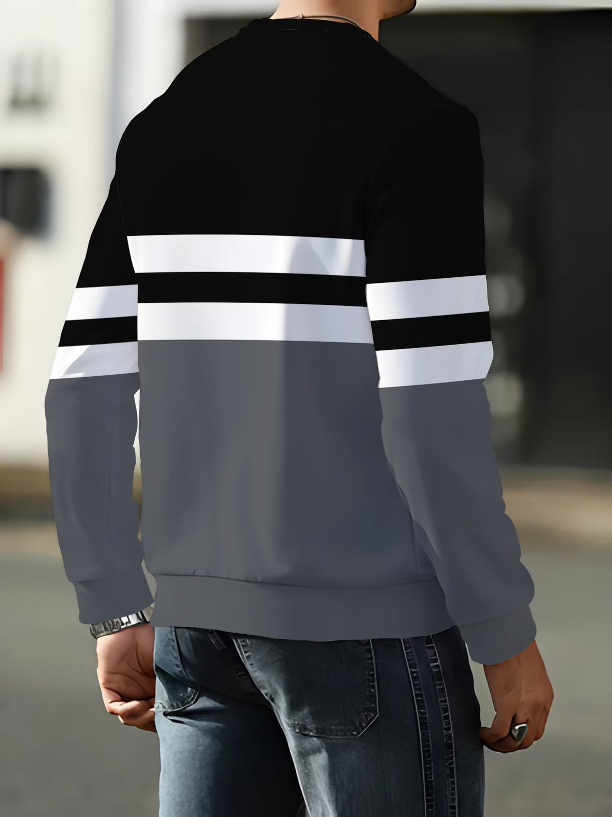 Men’s Striped Colour-Block Crew Neck Sweatshirt