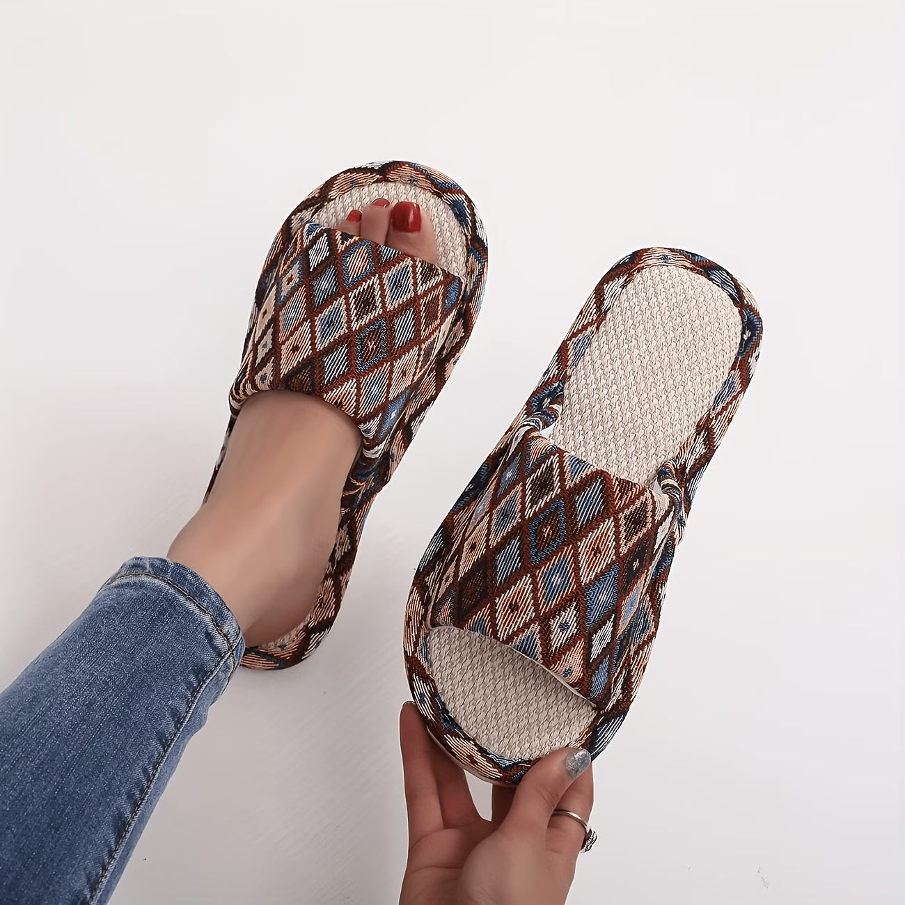Geometric Slippers — Breathable EVA Sole House Shoes