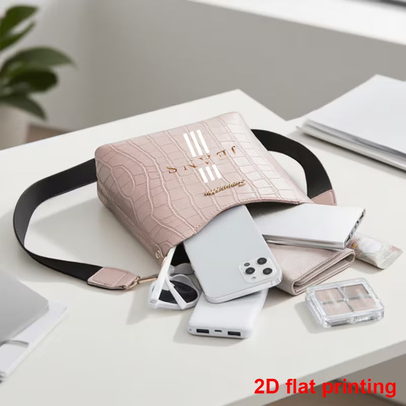 Luxury Glamorous Golden Text Print Women'S Crossbody Bag, with Zipper Closure, Adjustable Shoulder Strap, 2D Printed Pattern,