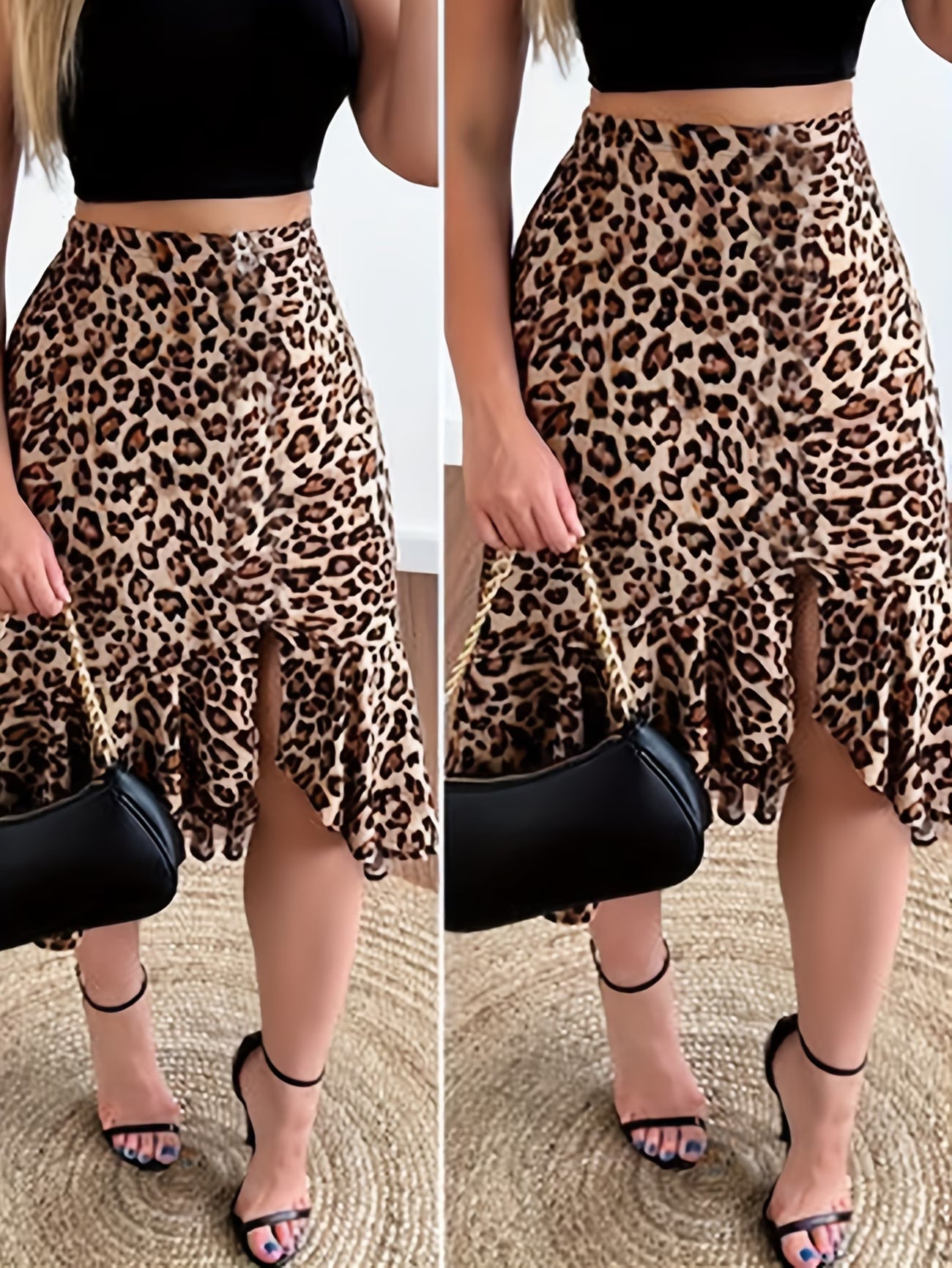 Women's Leopard Print Elastic Waist Skirt