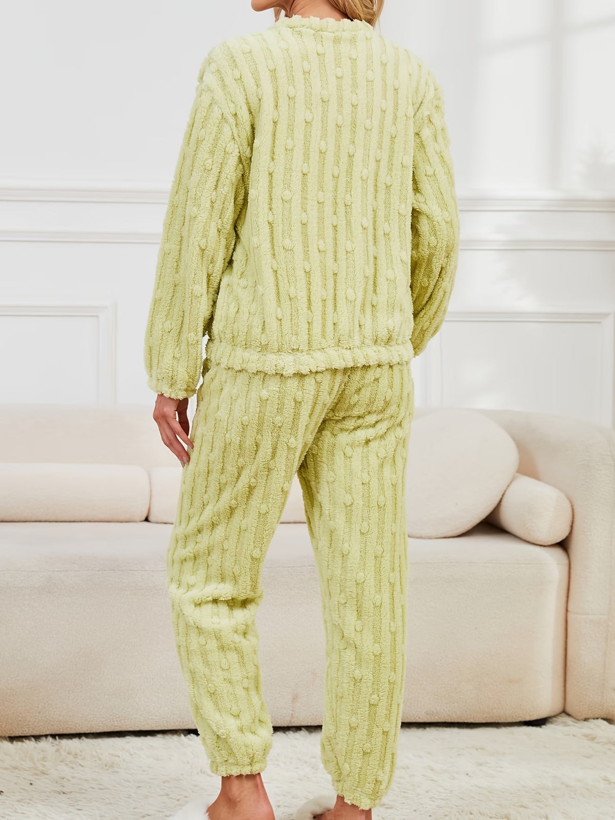 Women's Fleece-Lined Dot Jacquard Pyjama Set