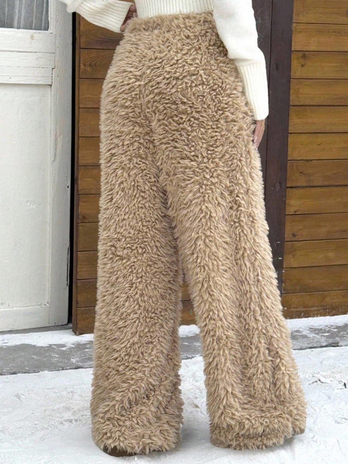 Women's Fluffy Plush Wide-Leg Lounge Trousers