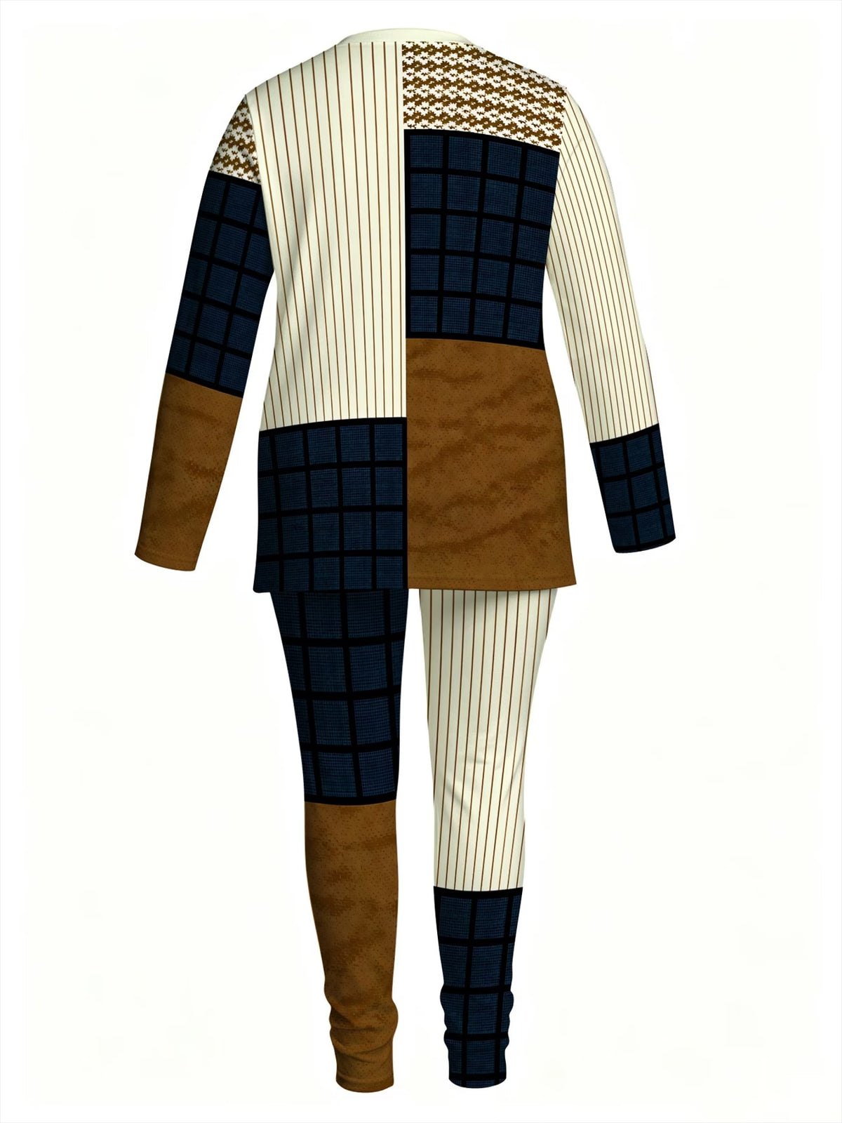 Women's Patchwork Check & Stripe Trouser Set