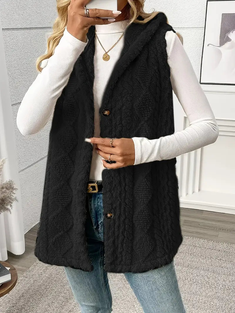 Women's Plush Short Sleeve-like (No-Sleeve) Jacket