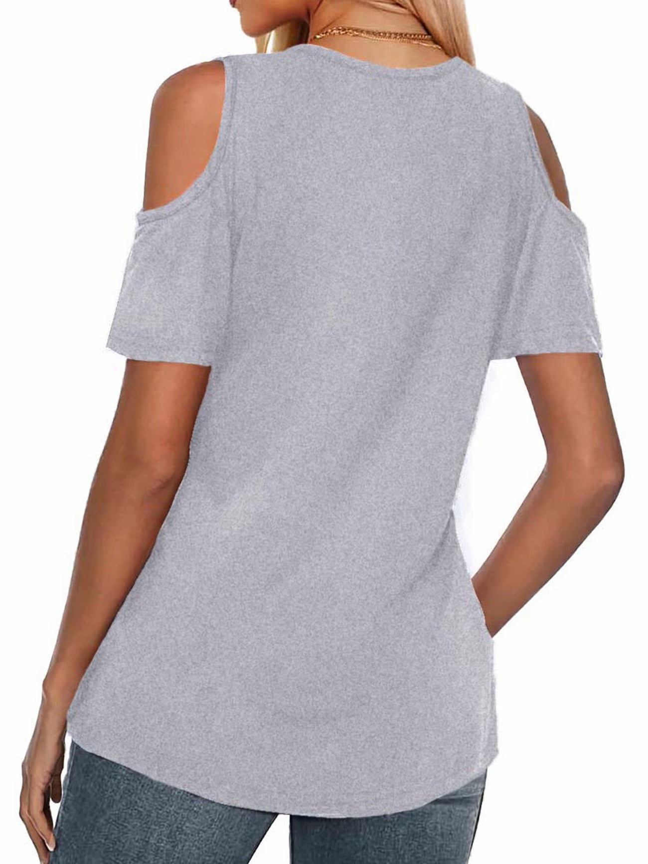 Women'S Fashion Off-Shoulder V-Neck T-Shirt,