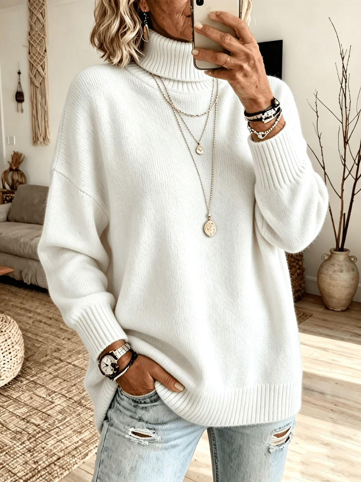 Plus Size High Neck Sweater - Soft Stretchy Pullover