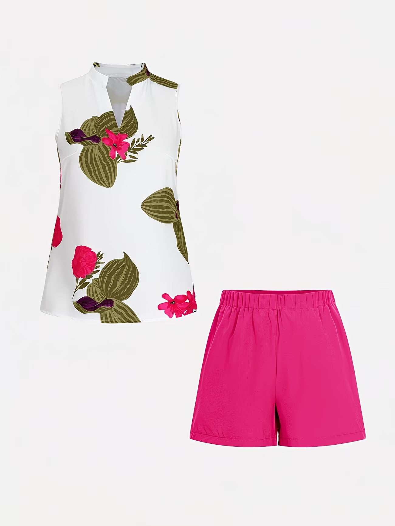 Floral Print Sleeveless Top & Shorts Set — Casual Summer Co-ord