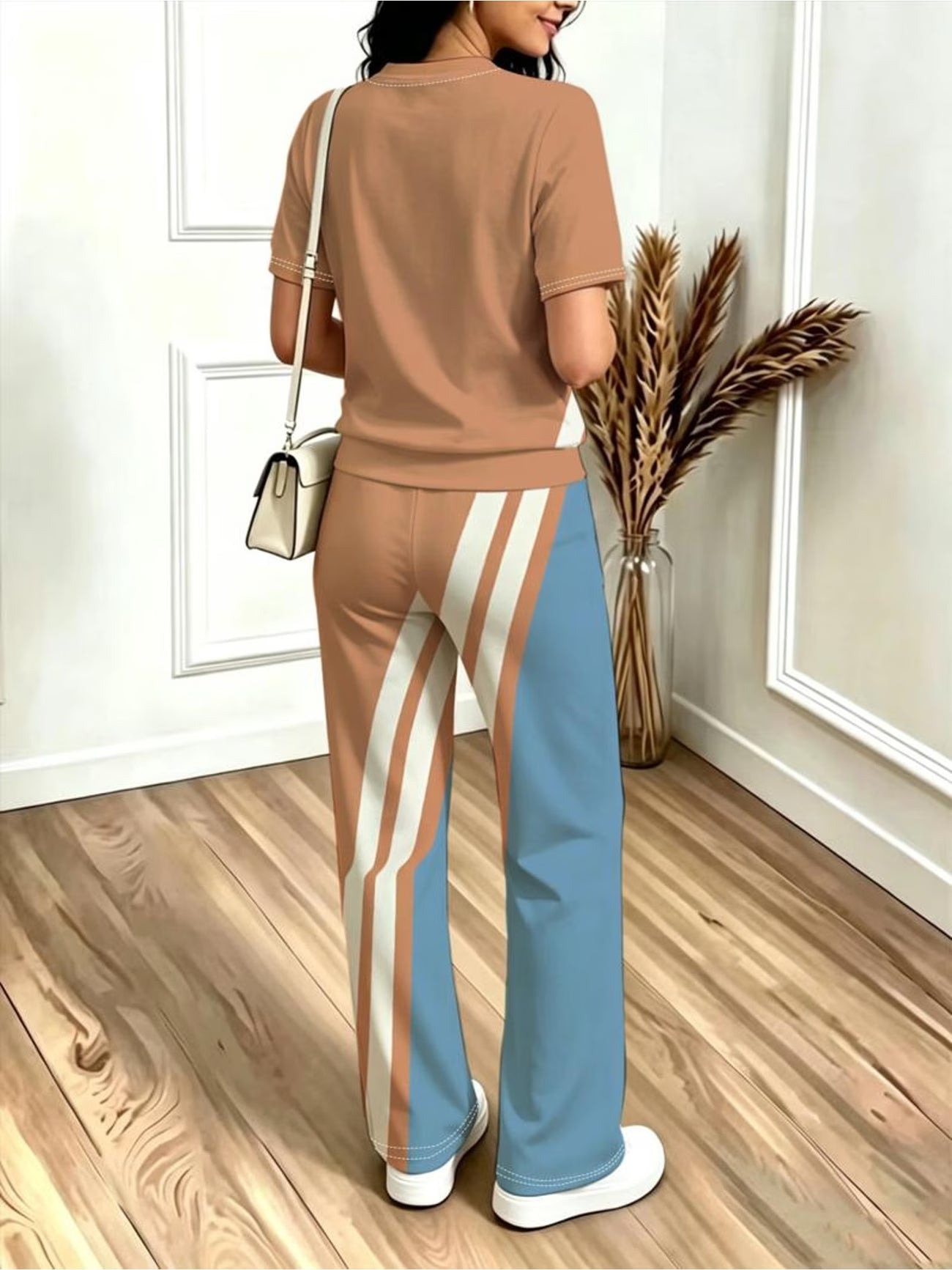 Women's Two-Tone Pants Set – Minimalist Curves & Everyday Style