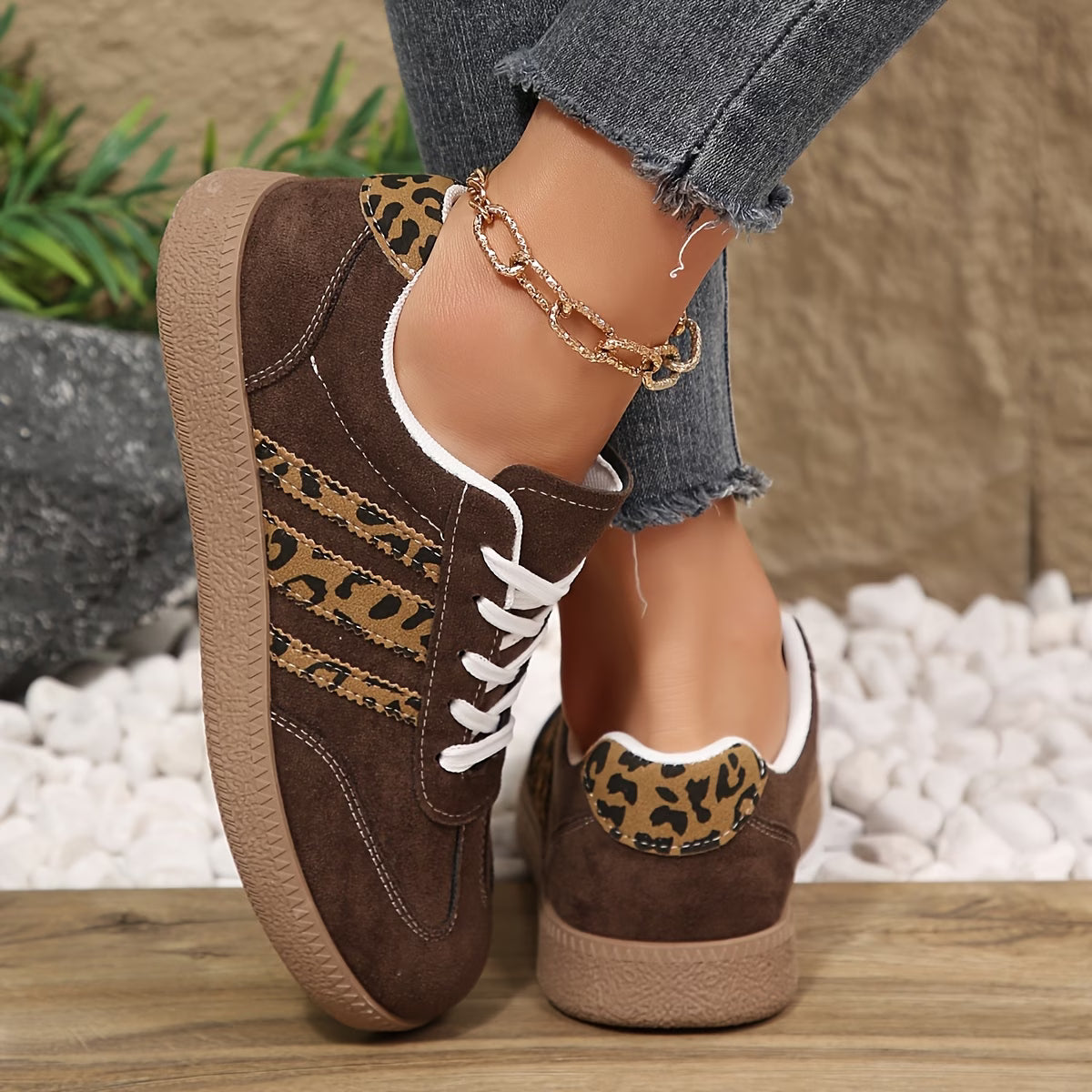 Retro Leopard Print Sneakers – Brown