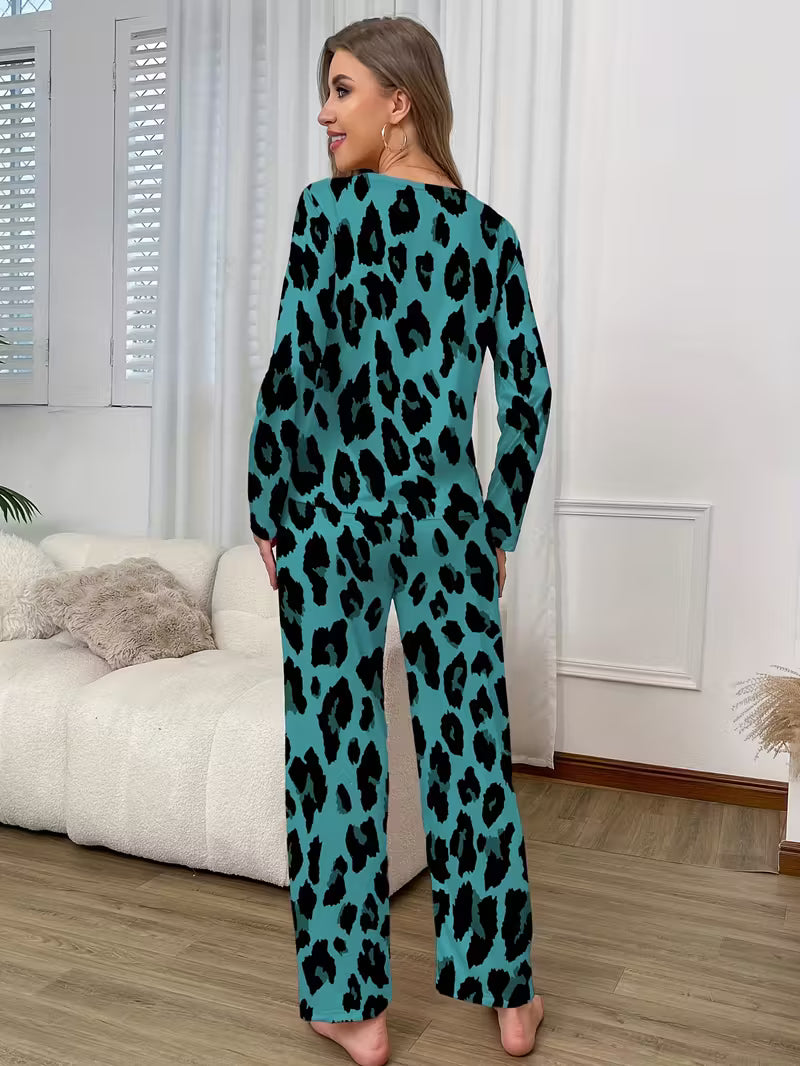 ;Cozy Long Sleeve Crew Neck Top & Wide-Leg Pants,