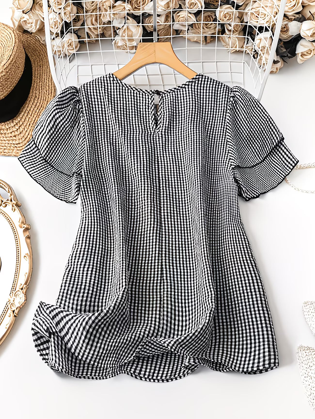 Women's Grid Pattern Shirt – Casual Polyester Top