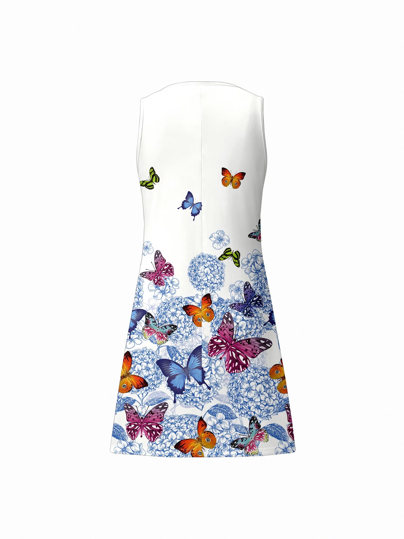 Women's Butterfly Print Round Neck Dress with Pockets