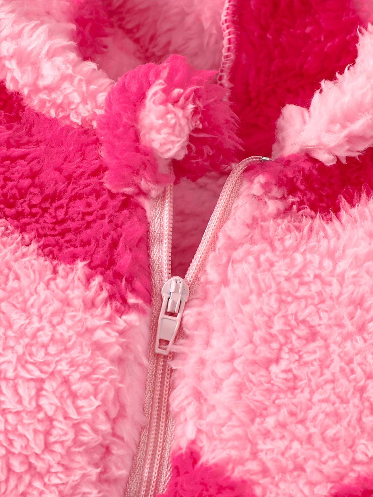 Girls' Pink Plush Romper with Zipper and Hood,