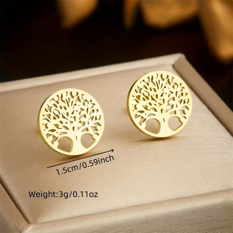 Elegant 304 Stainless Steel Life Tree Necklace and Earrings Set
