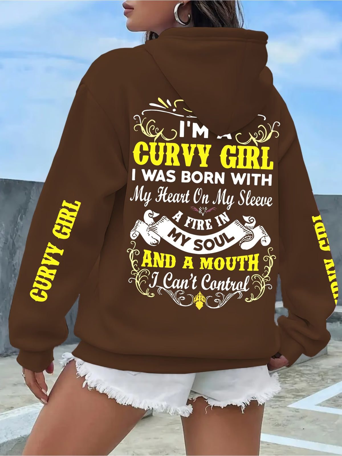 Women's Holy Letter Slogan Print Drawstring Hoodie