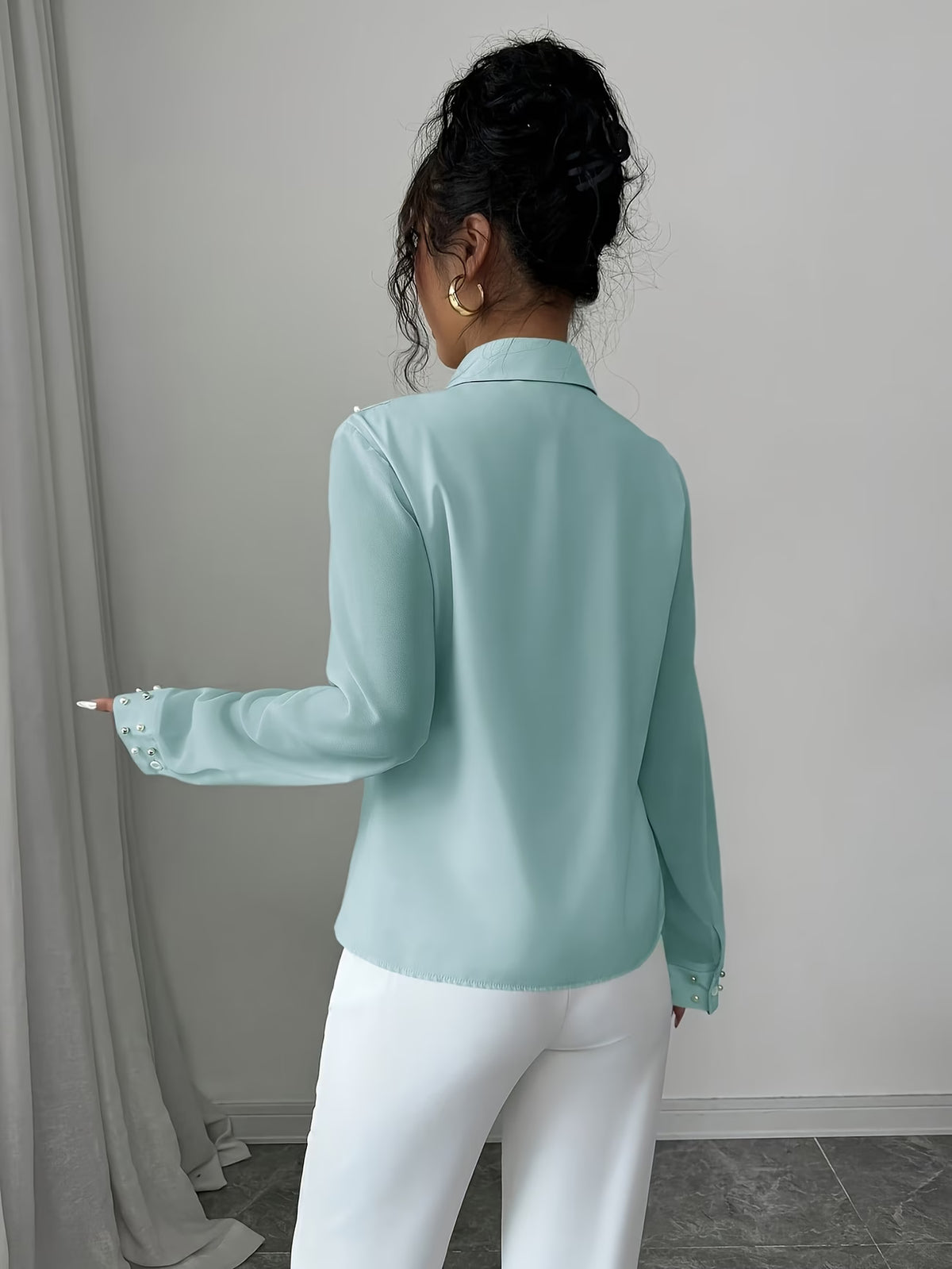 Women’s Studded Patchwork Long-Sleeve Shirt