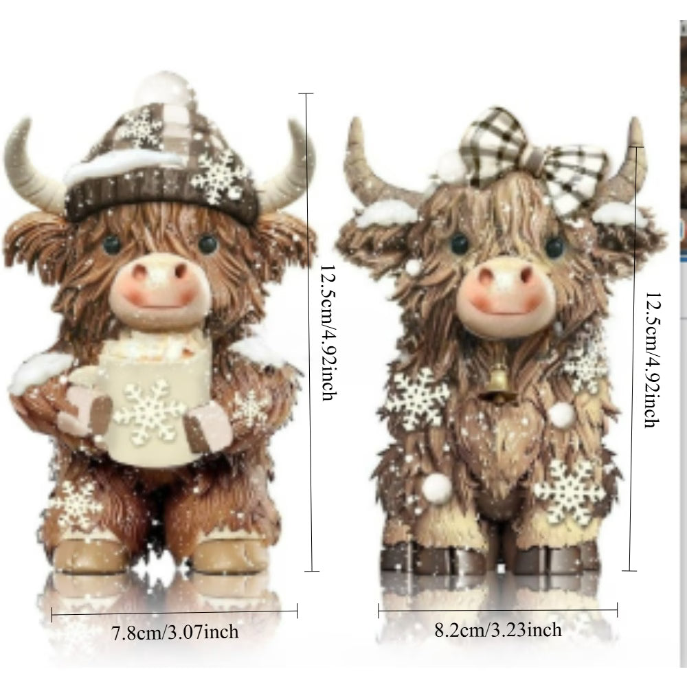 2pcs Winter Snowflake Highland Cow Ornaments