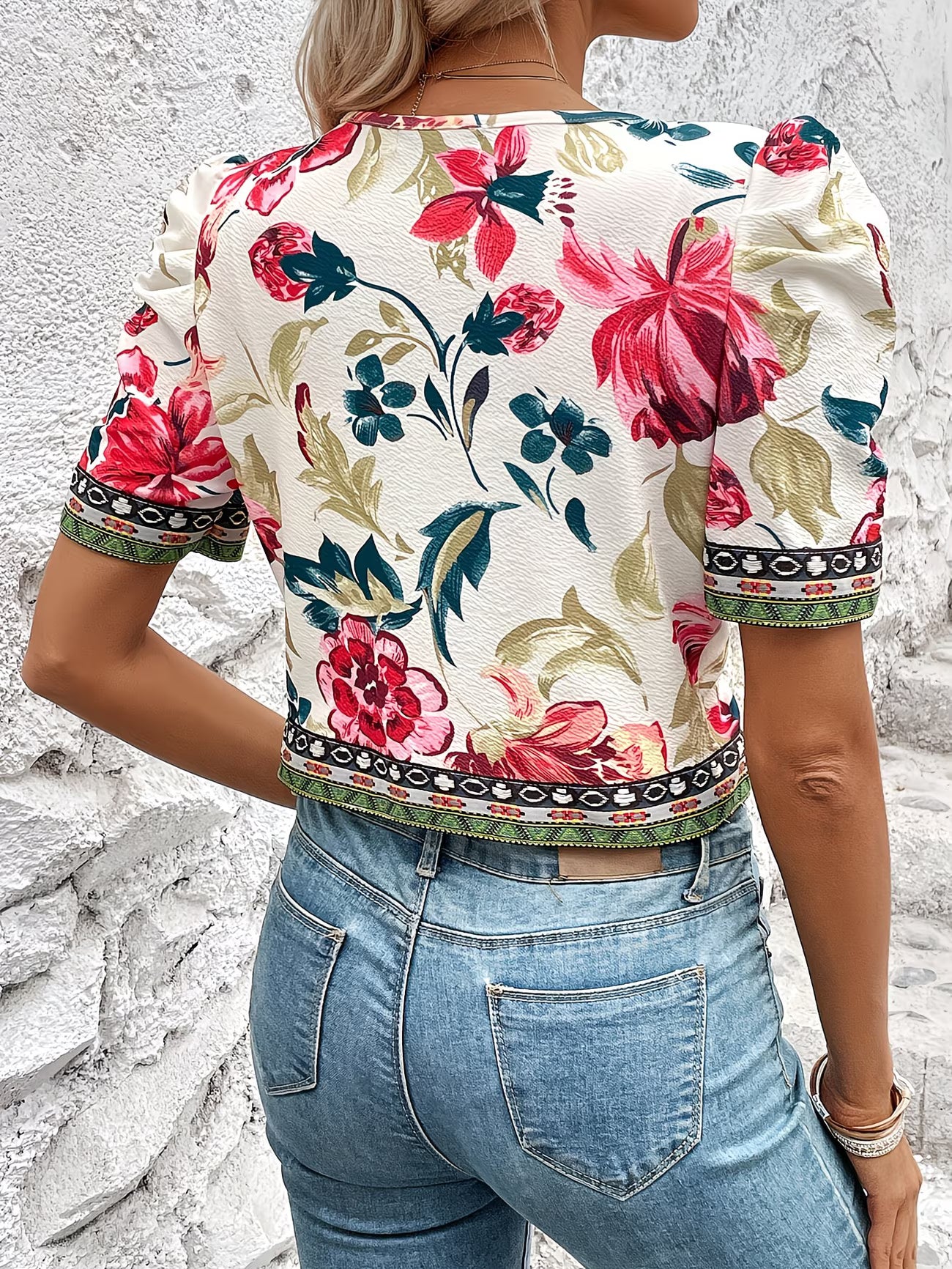 Floral Print Puff Sleeve Cardigan Jacket – Women's Short Style