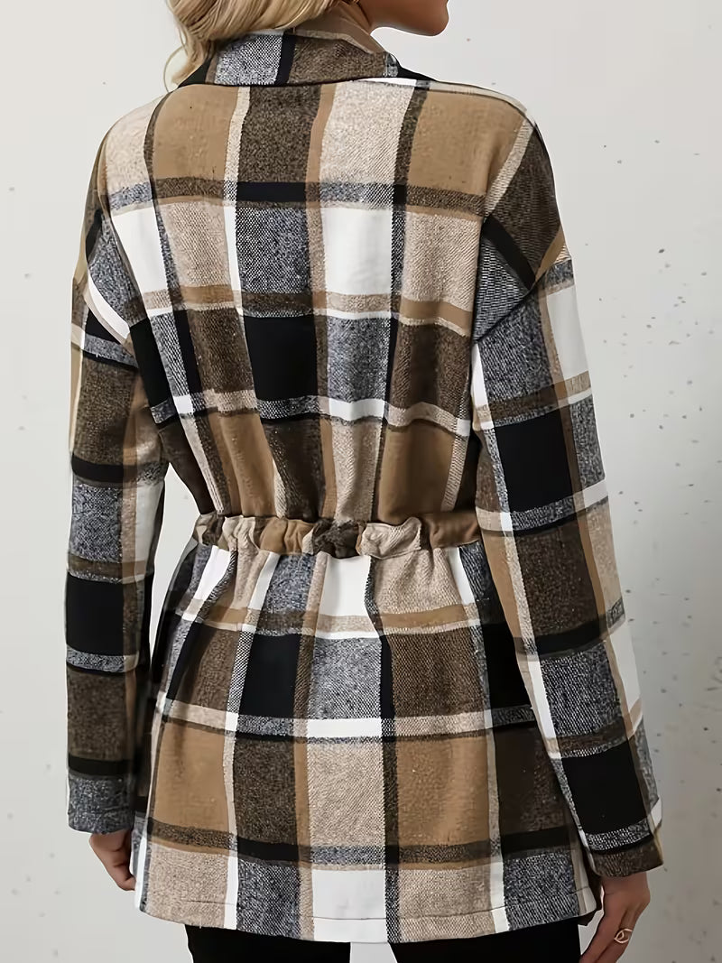 Plaid Panel Drawstring Waist Jacket