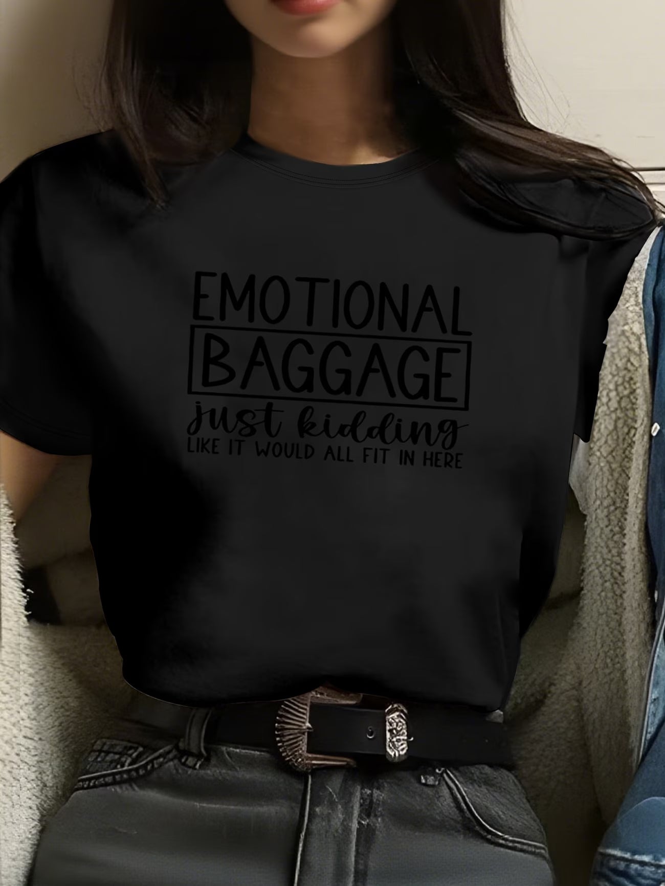 Emotional Baggage Graphic Print Casual Top