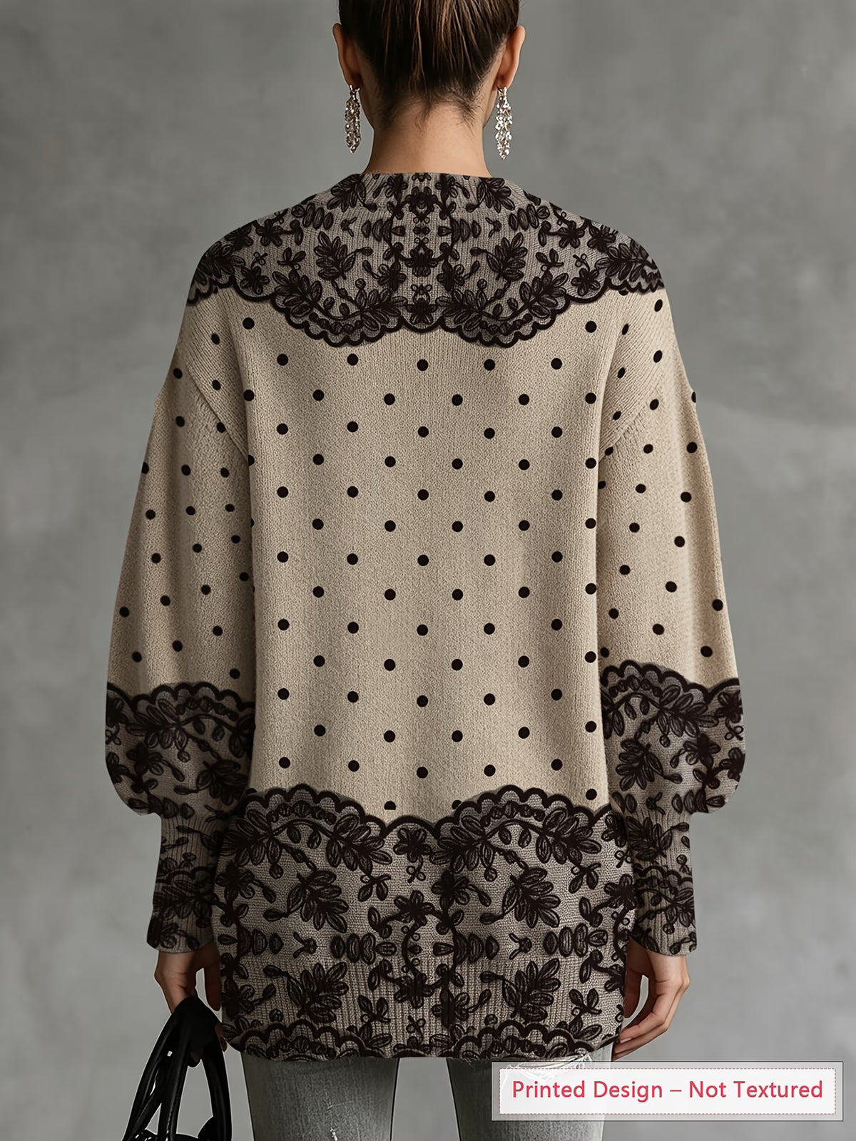 Women's Lightweight Polka Dot Sweater with Lace Trim
