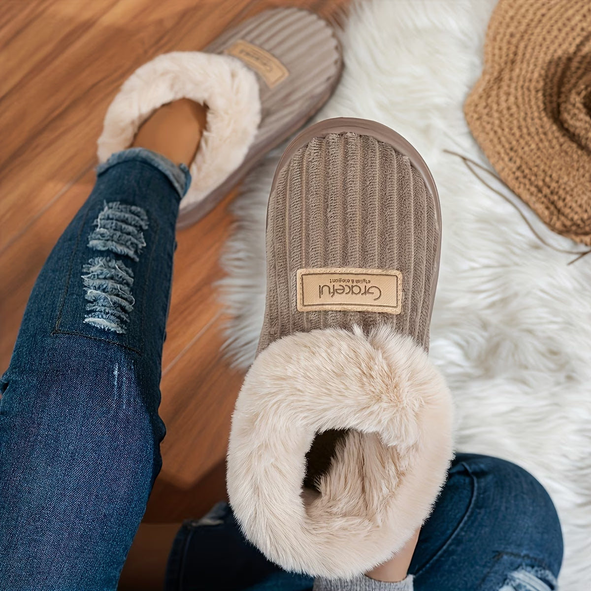 Women's Winter Cosy Indoor Slippers – Thick Sole & Soft Wrap-Around Heel