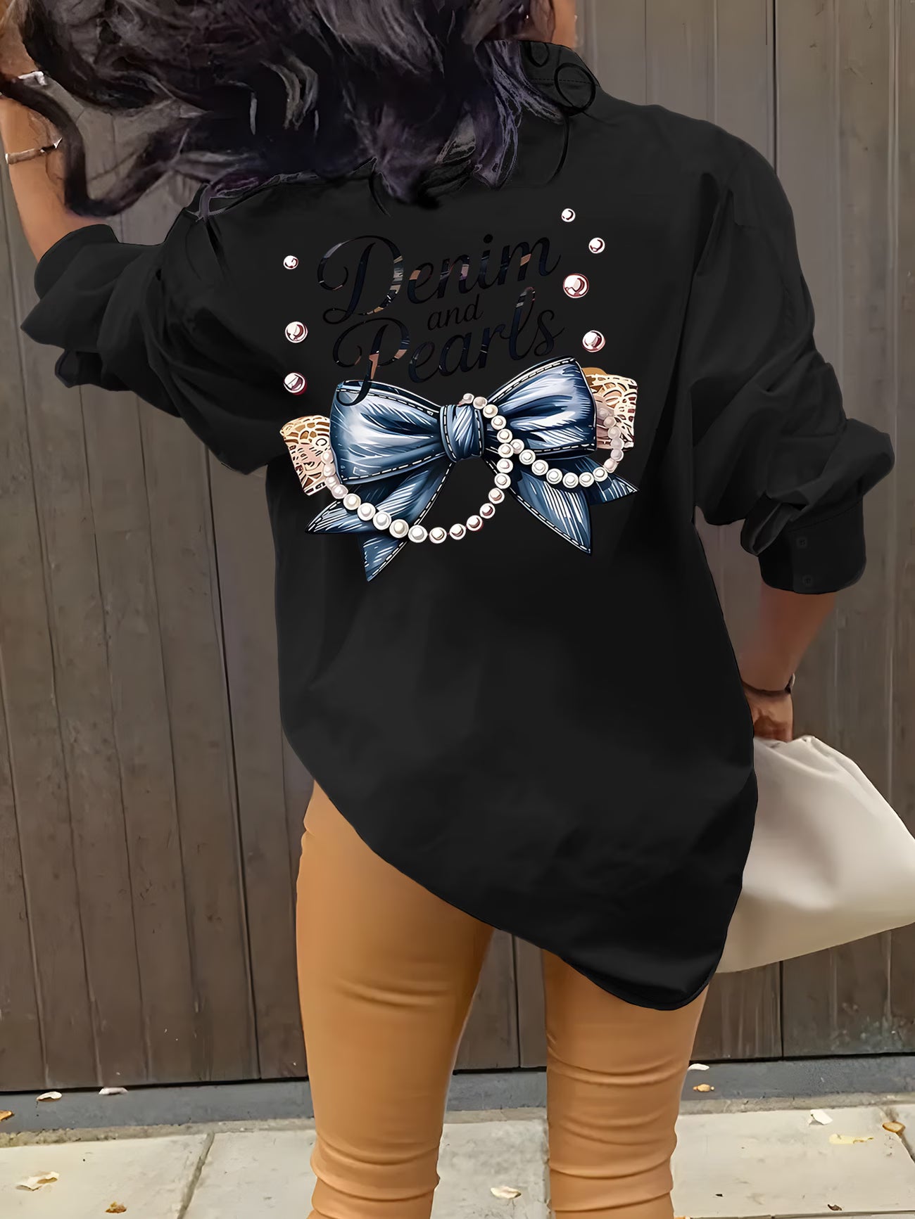 Vintage Creative Pattern Print Collared Long Sleeve Shirt,