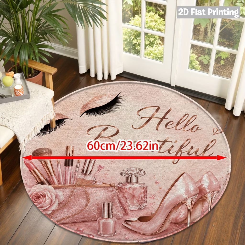 Pink Glam Round Floor Mat – Non-Slip Flat Rug for Bedroom & Bathroom
