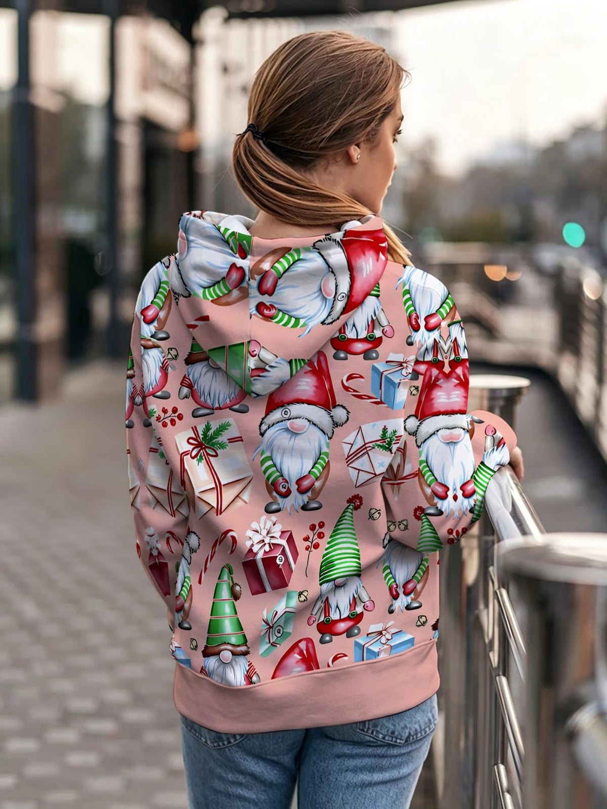 Women’s Christmas Gnome Print Hoodie
