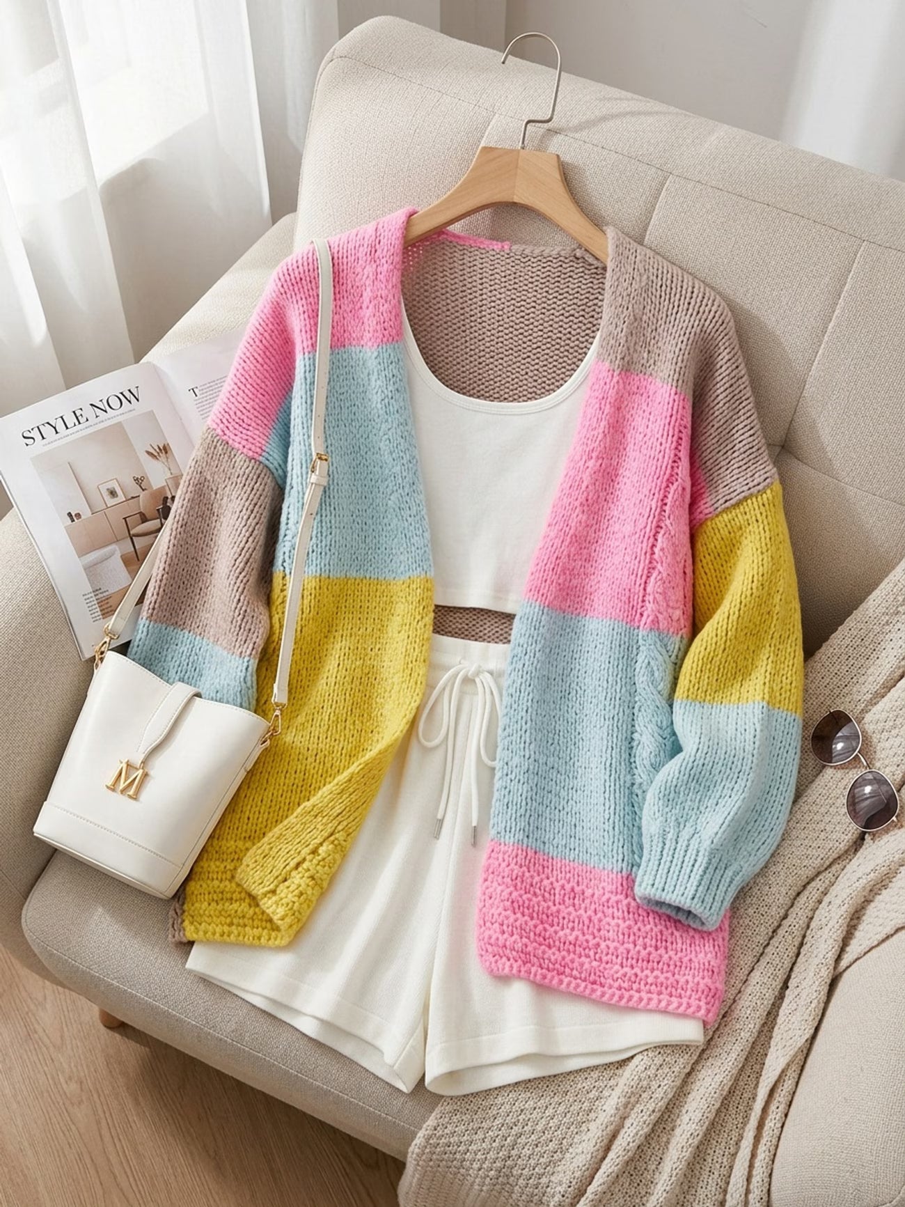 Women's Casual Cardigan – Color Block Sweater Coat