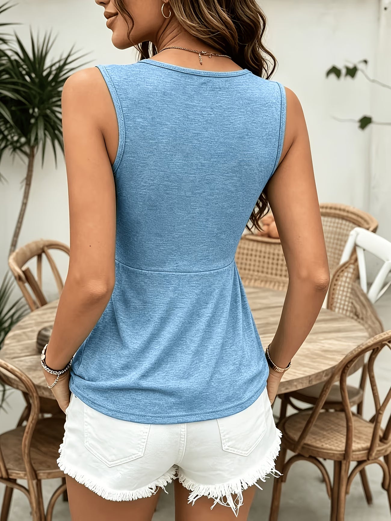 Colour Twist Knot Pleated V-Neck Tank top