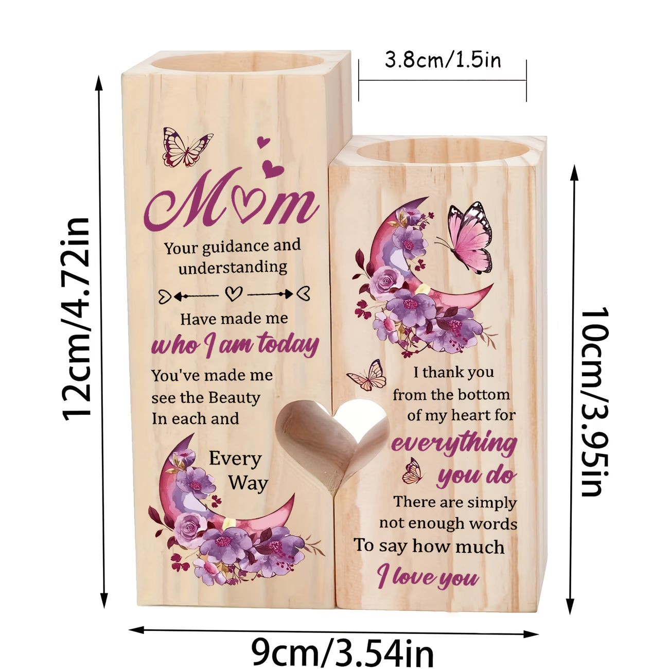 Eternal Love Heart-Shaped Wooden Candle Holder,