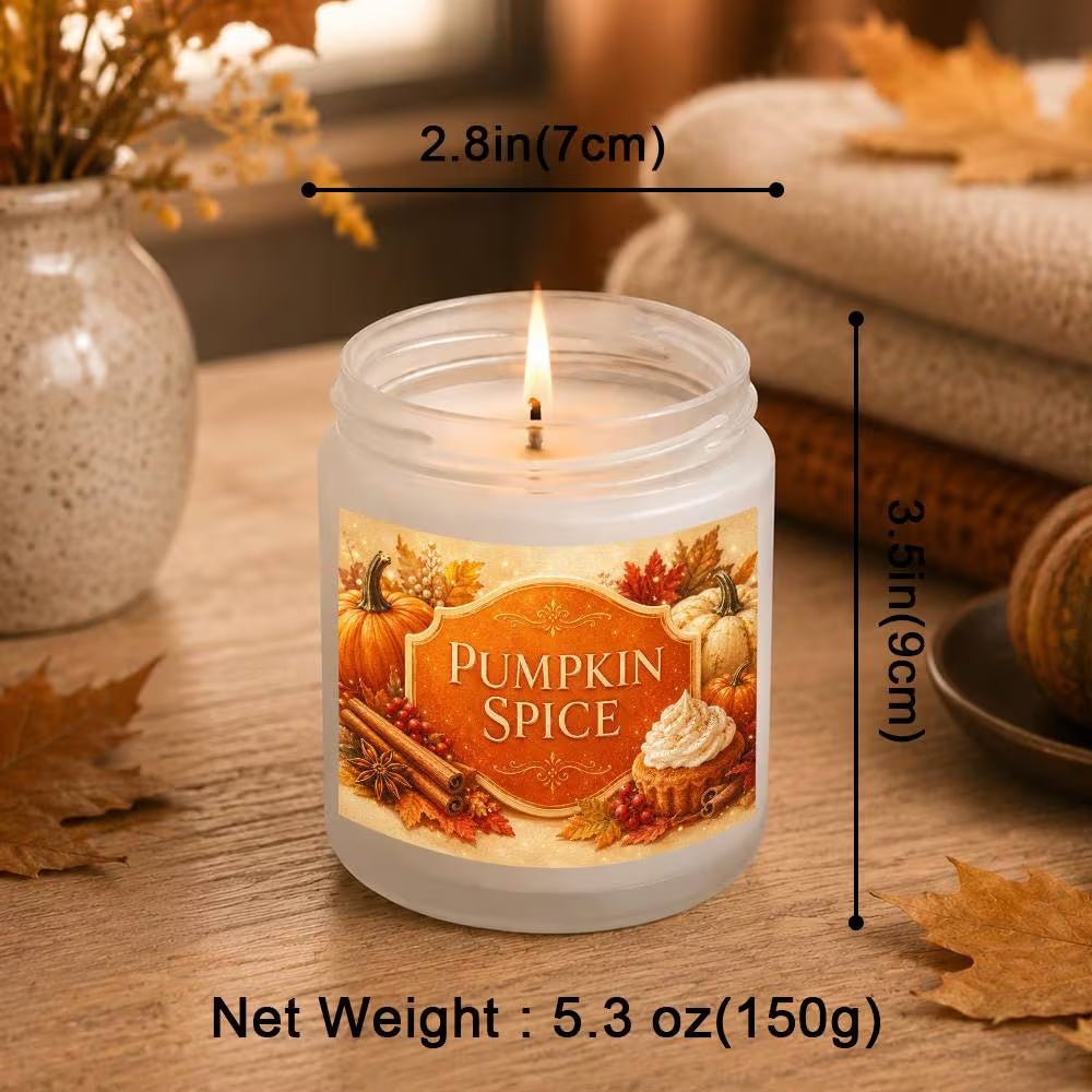Pumpkin Spiced Scented Glass Jar Candle | Elegant Pumpkin Leaves Design
