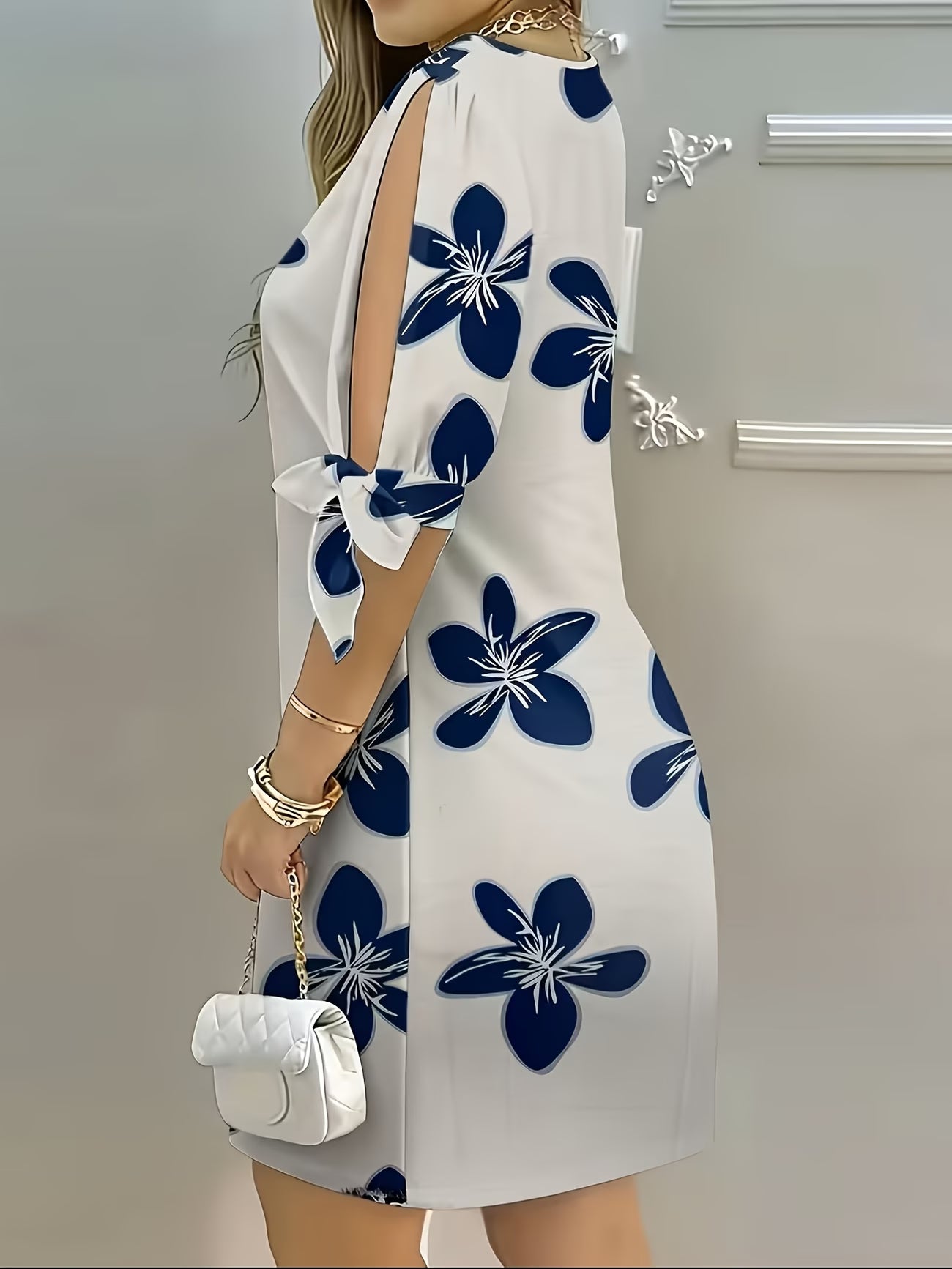 Floral Print Tie-Sleeve Dress