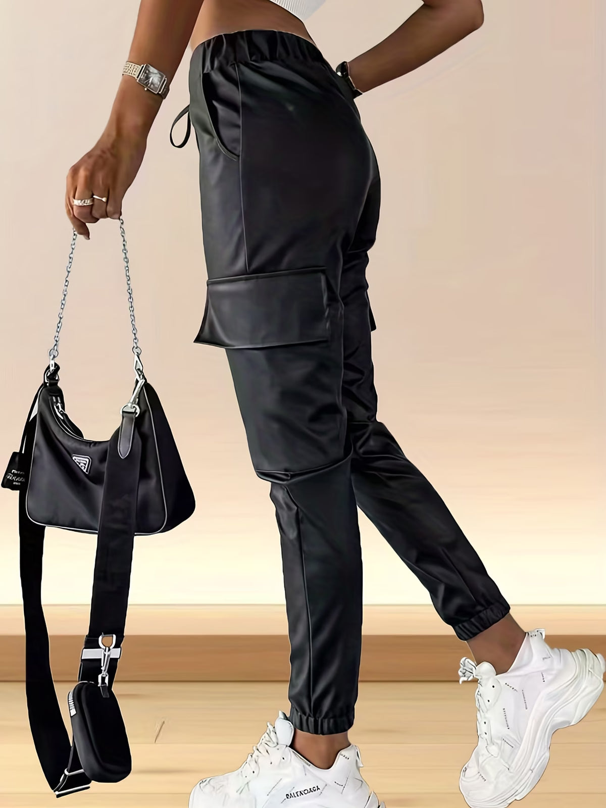 Multi-Pocket PU Pants