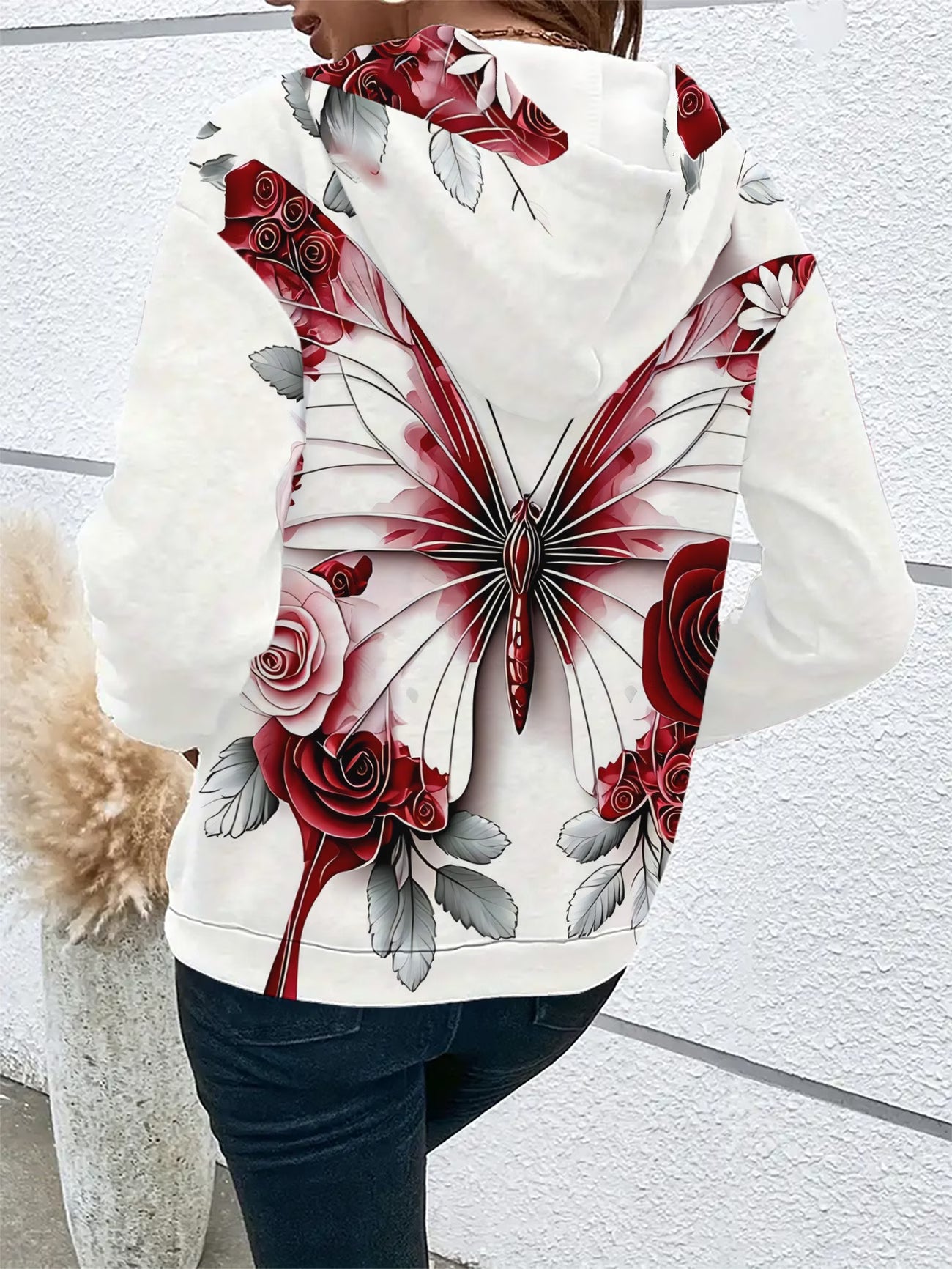 Hooded Sweatshirt – Butterfly Rose Print
