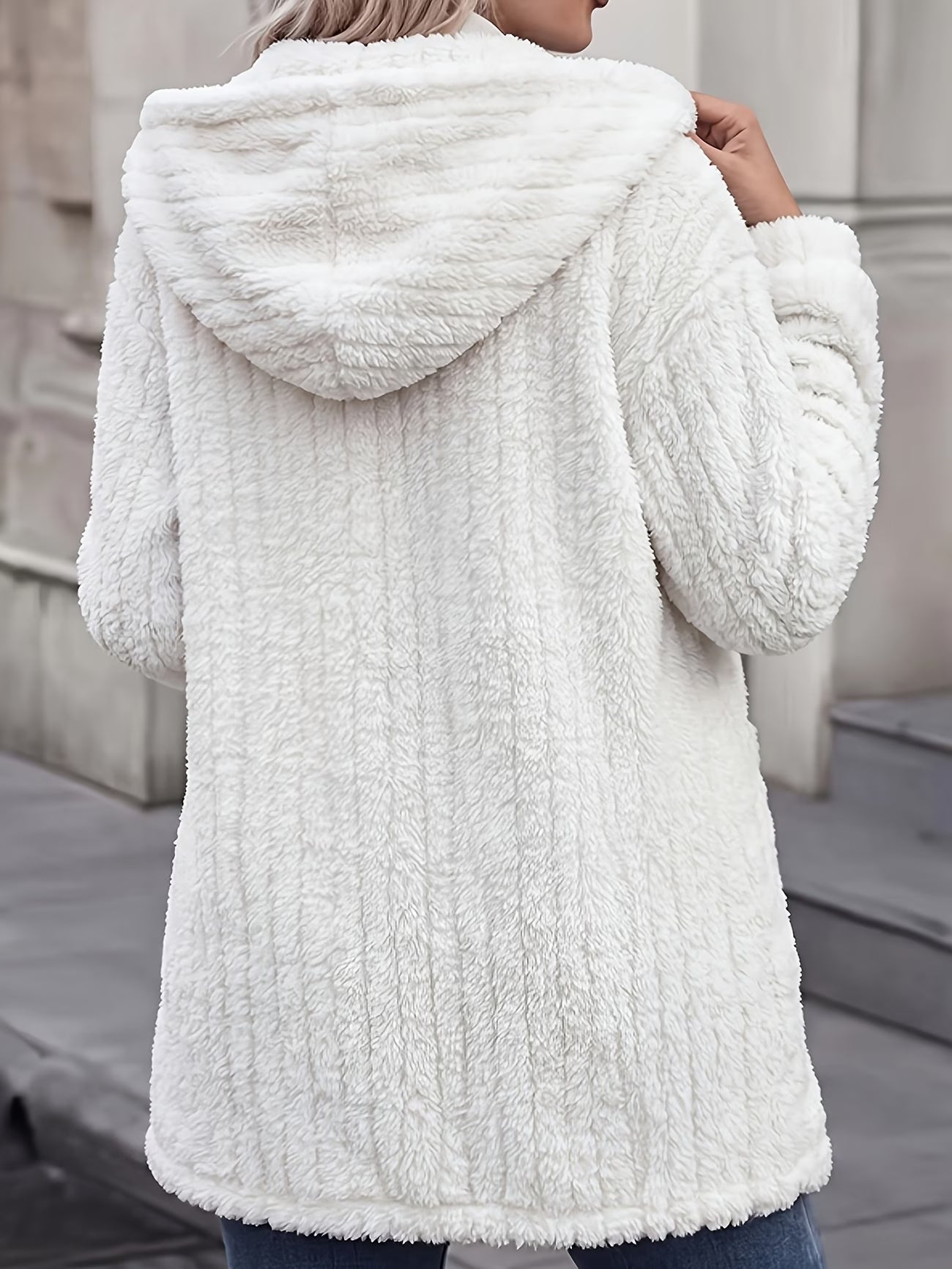 Women's Thickened Teddy Hooded Winter Coat – Loose Fit Mid-Length Blazer with Pockets