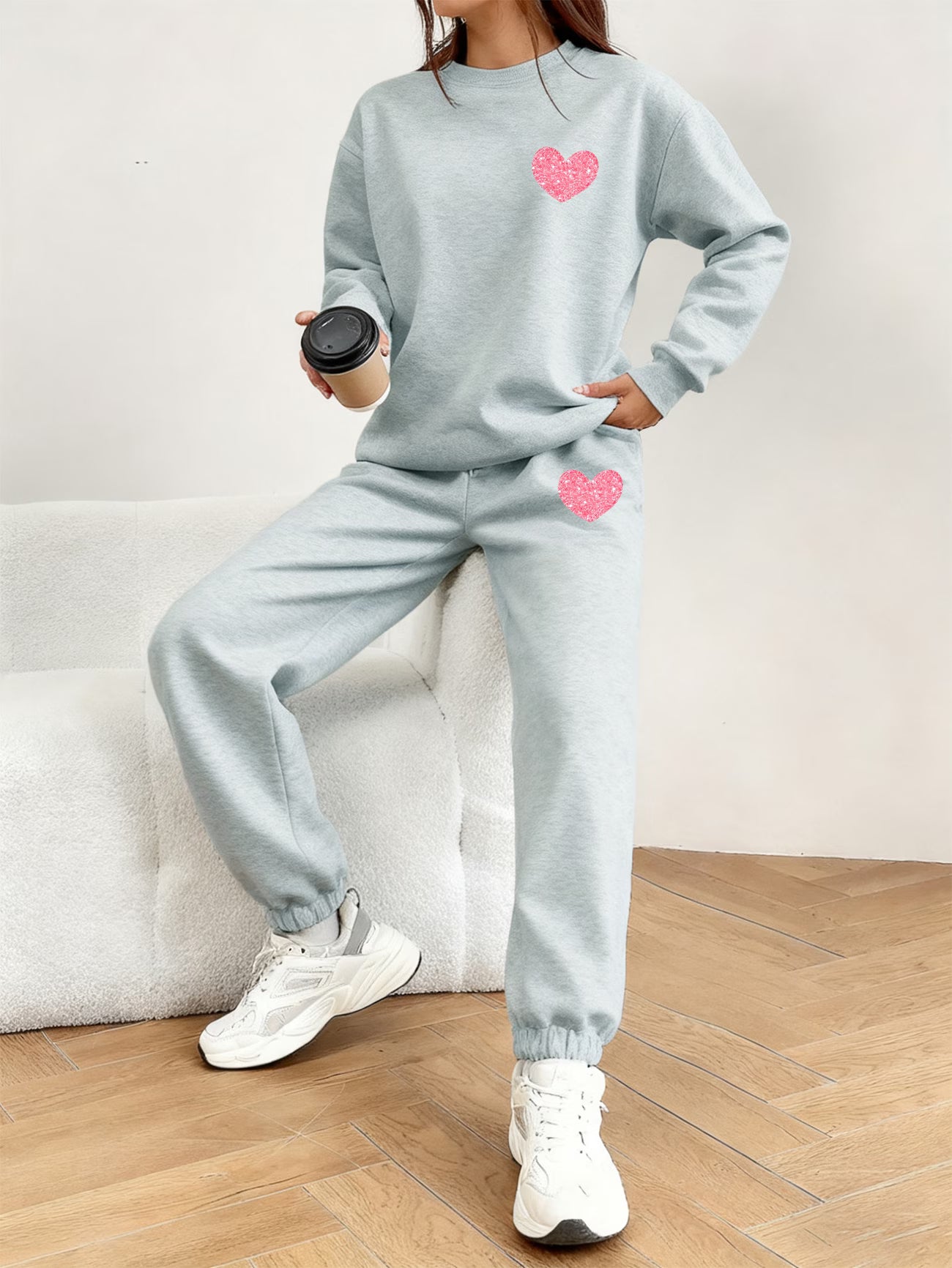 Graphic Print 2pcs Set – Crew Neck Sweatshirt & Pants