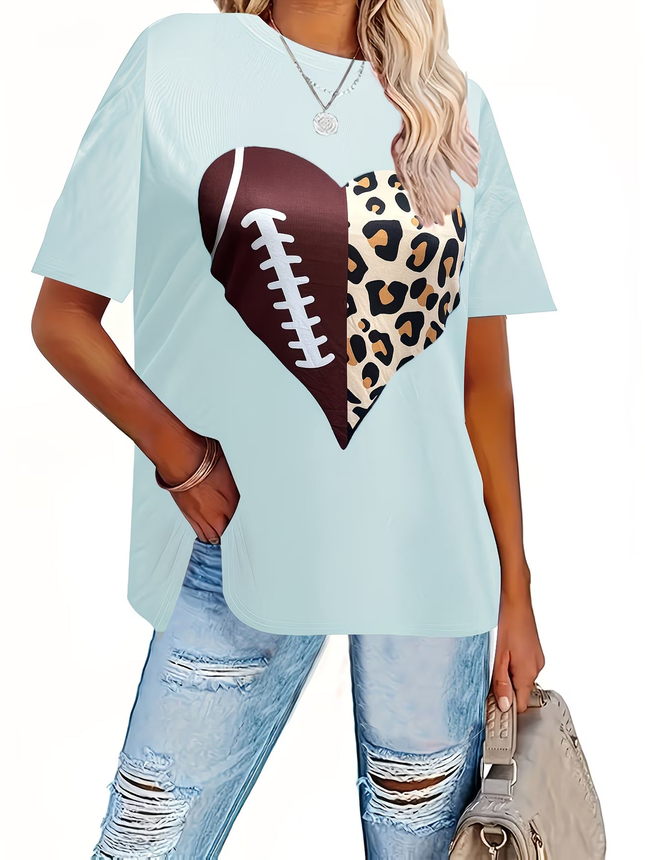 Plus Size Heart & Leopard Print Top