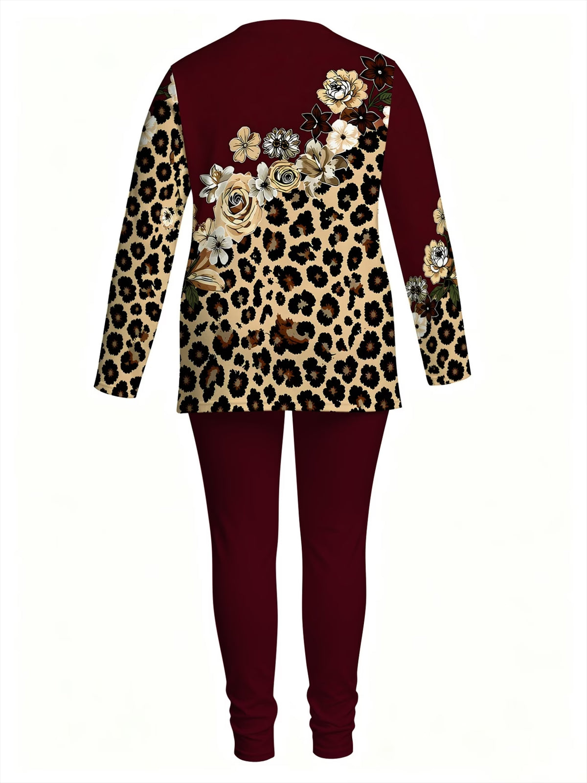 Women's Leopard & Floral Patchwork Print Trouser Set