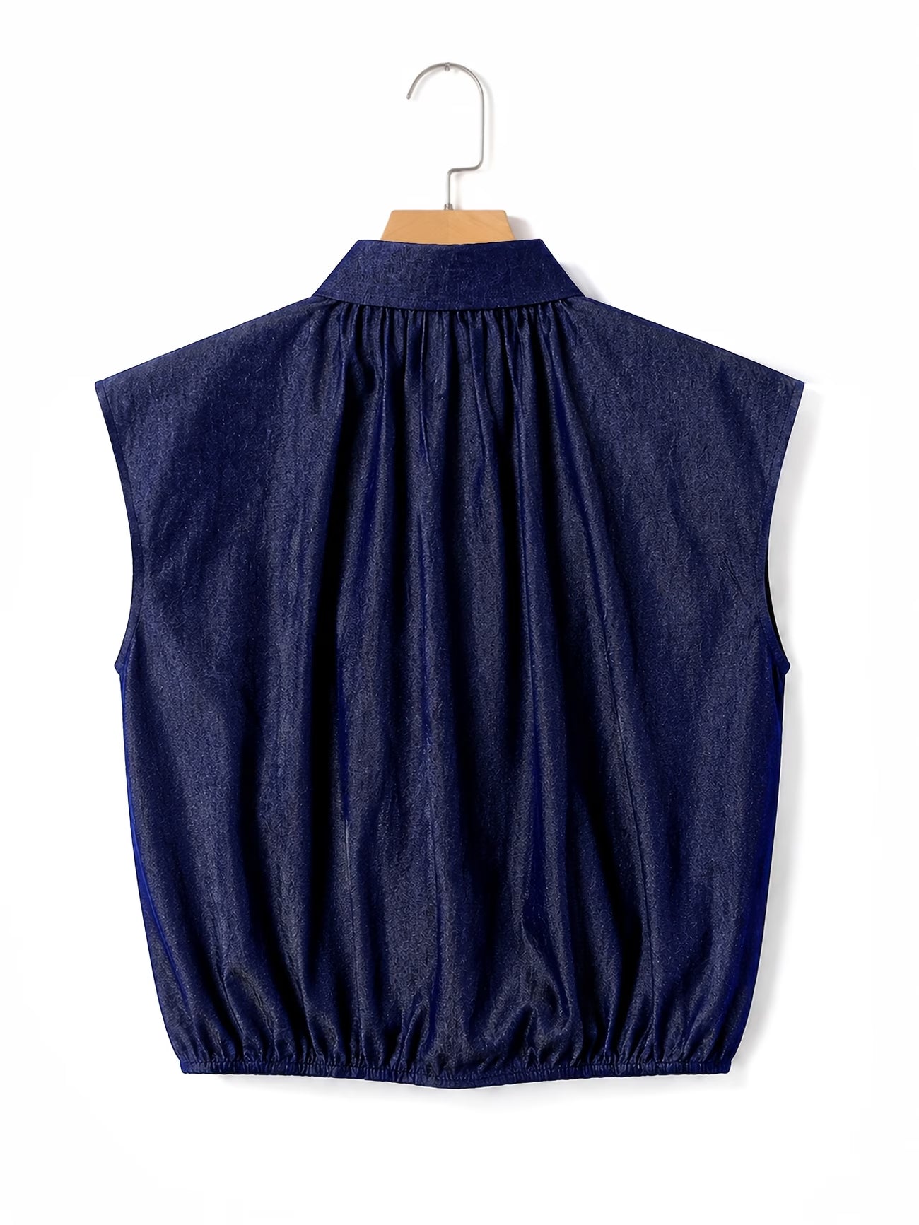 Women's Retro Sleeveless Lapel Navy Casual Shirt Top