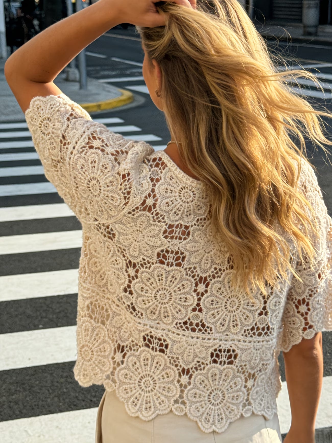 Airy Floral Wave Hem Top